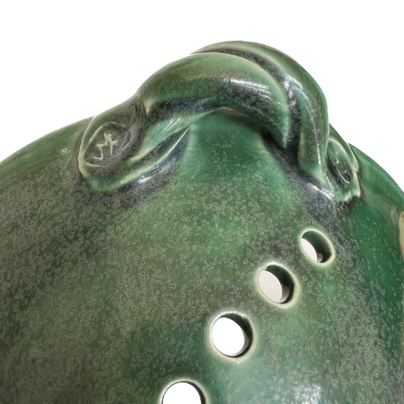 Studio Art Pottery Colander Strainer Fruit Bowl Ceramic Green Blue Hand Made - Picture 8 of 8